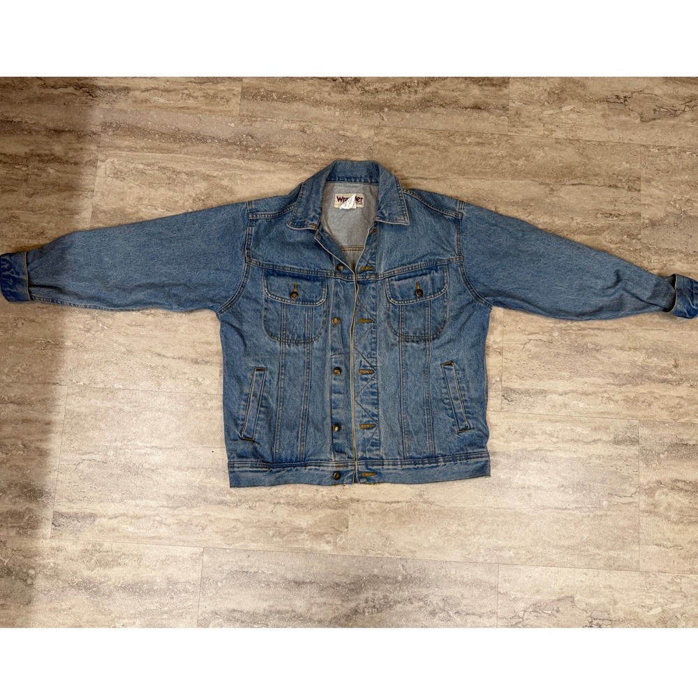 Vtg Wrangler Rugged Wear Trucker Jean Coat Large